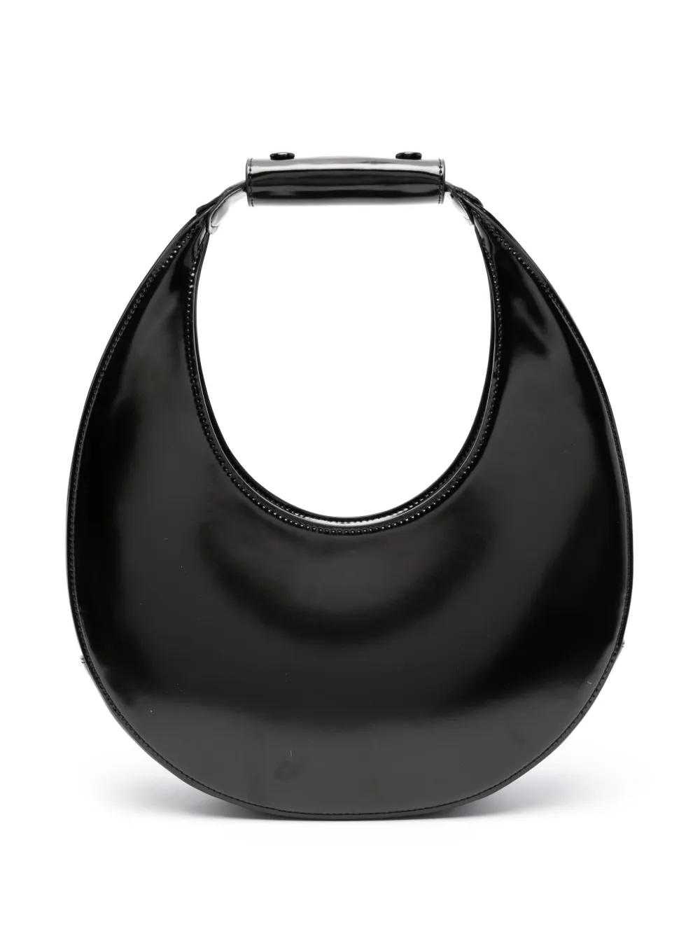 Staud Crescent Moon-shaped Mini Bag In Polished Black Leather In Black