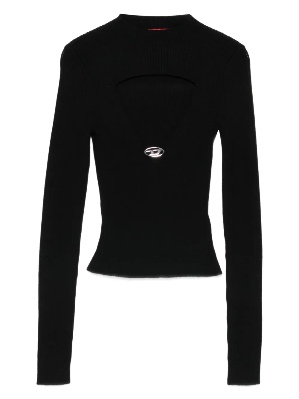Diesel Fitted Black Ribbed Wool Sweater In Multi