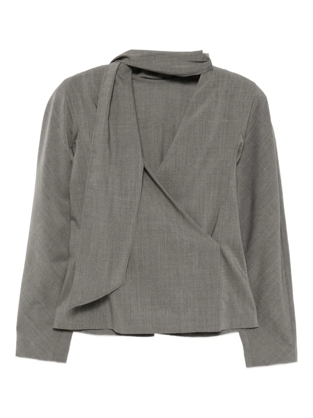 Jacquemus Draped V-neck Long Sleeve Blouse In Gray