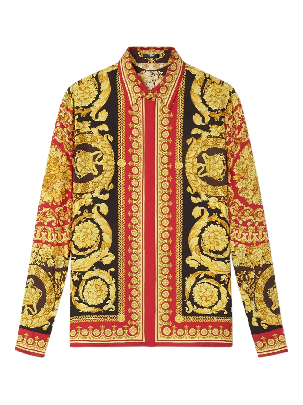 Versace Baroque Print Long Sleeve Collared Top In Yellow