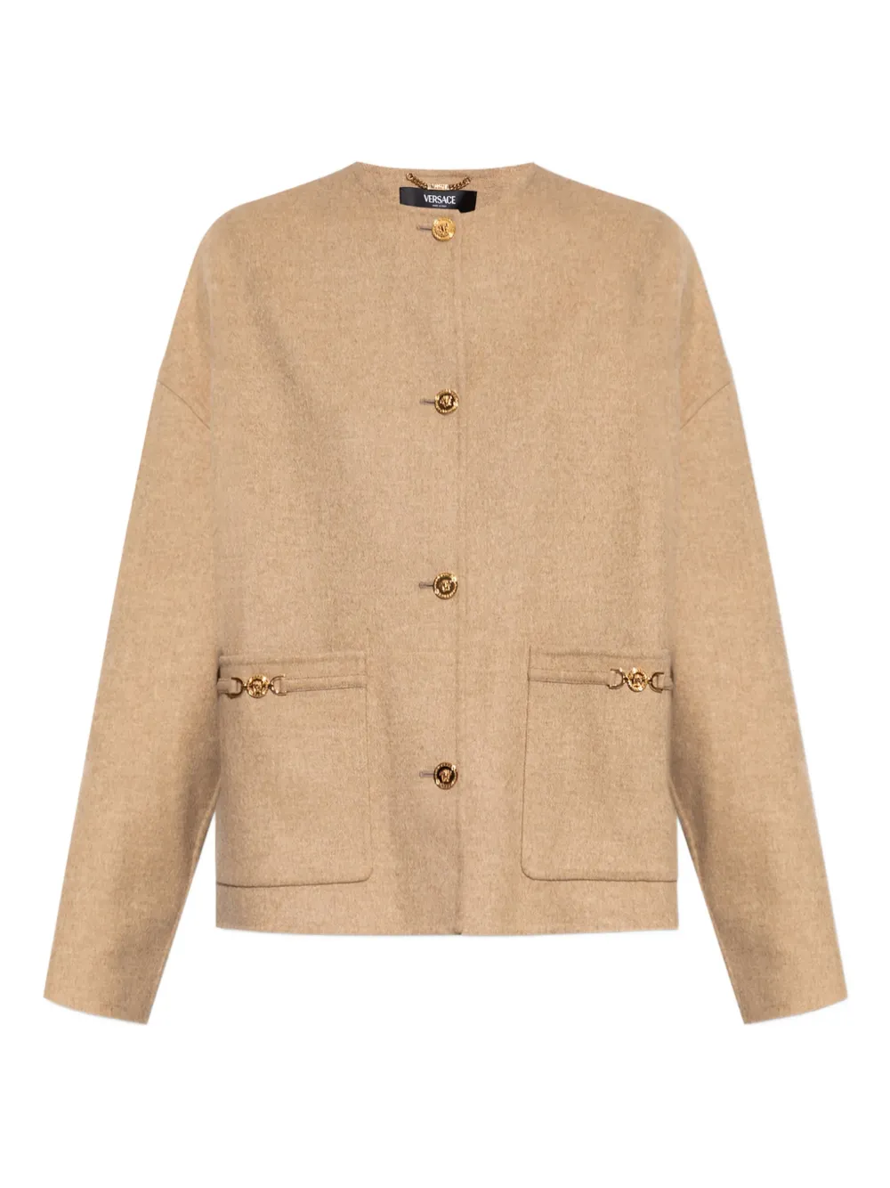 Versace Chic Round Neck Long Sleeve Jacket In Nude