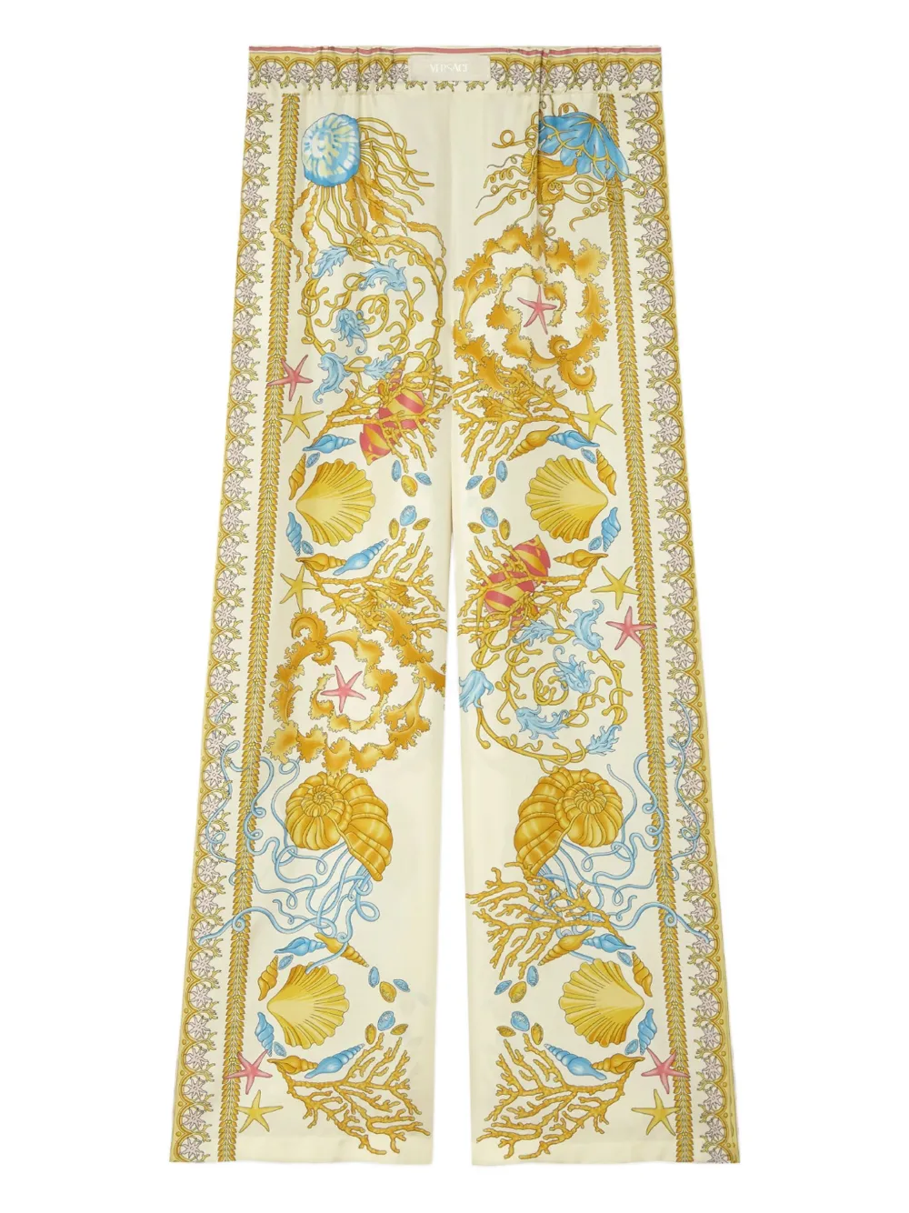 Versace Wide Leg Trousers With Underwater Baroque Print In Multi