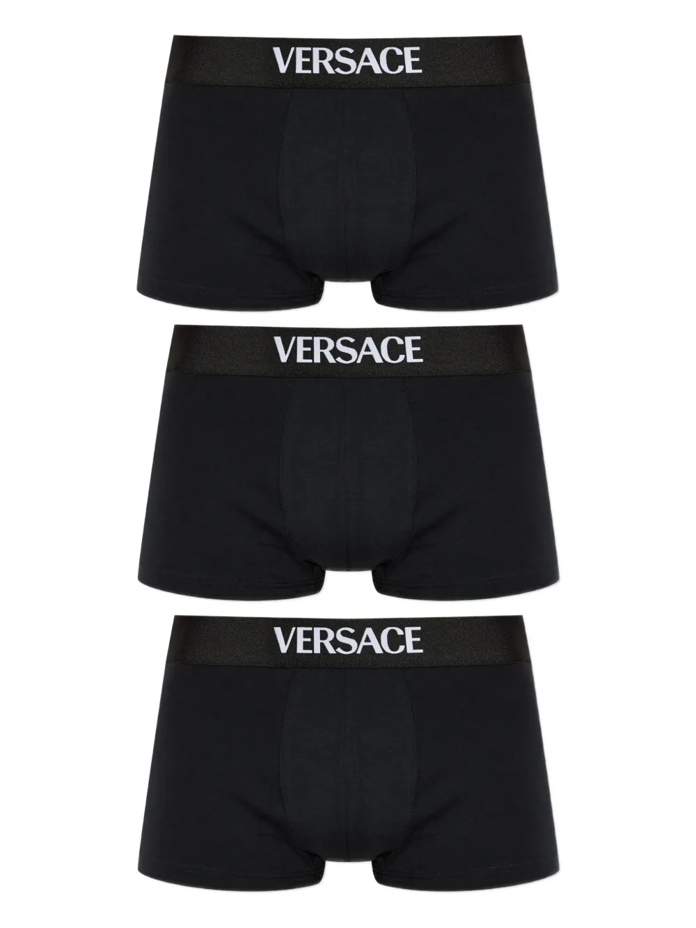 Versace Logo Intarsia Pack Of Three Boxers In Black