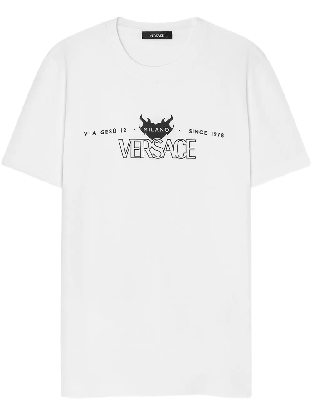 Versace White Graphic Print T-shirt With Flame Motif In White