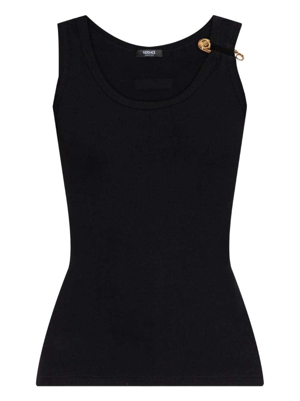 Versace Fitted Sleeveless Ribbed Tank Top In Black
