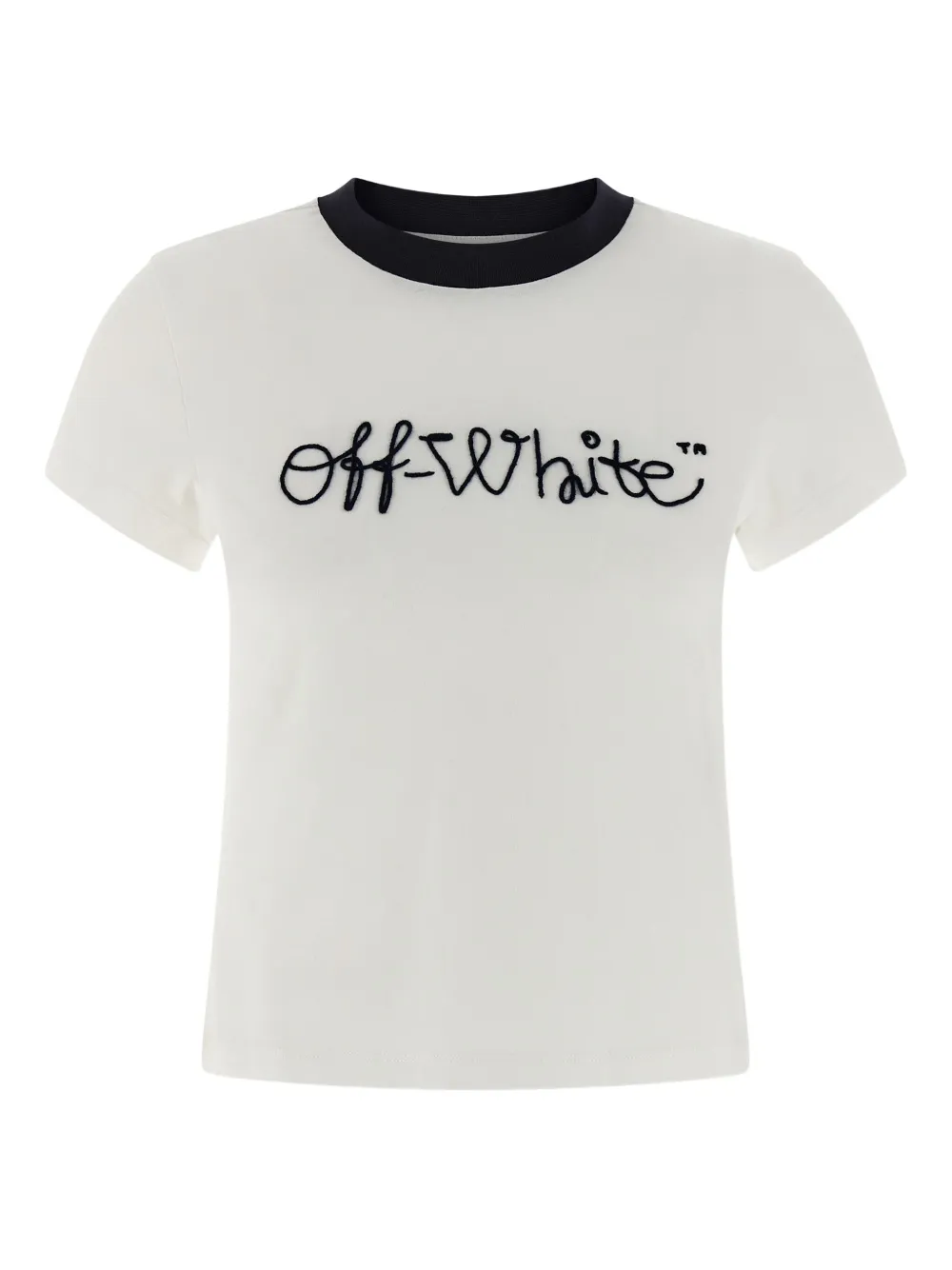 Off-white Short Sleeve Logo T-shirt With Contrast Collar In White