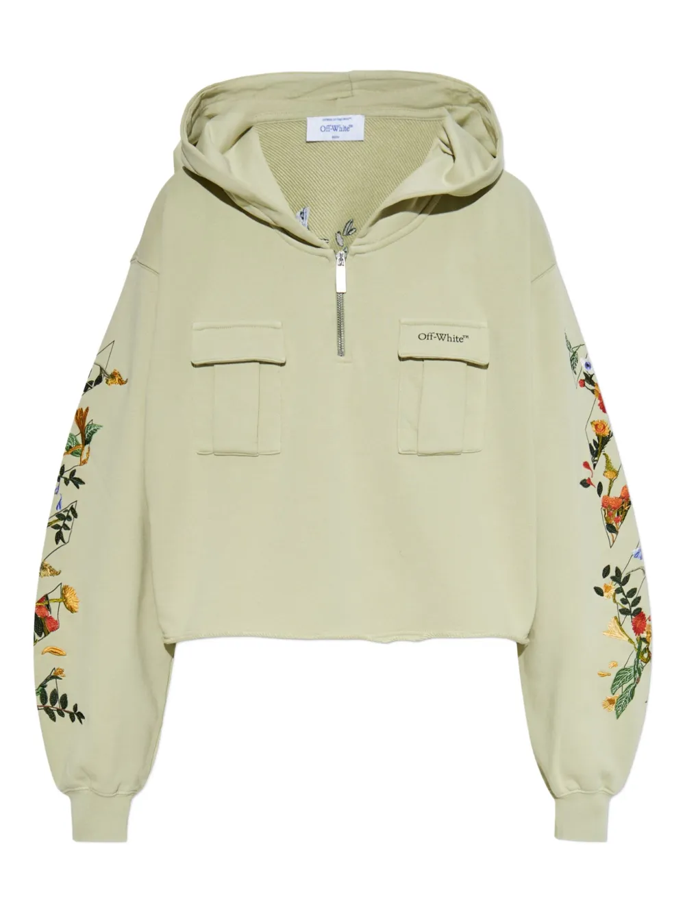 Off-white Bookish Flowers Pkt Crop Hood In Green