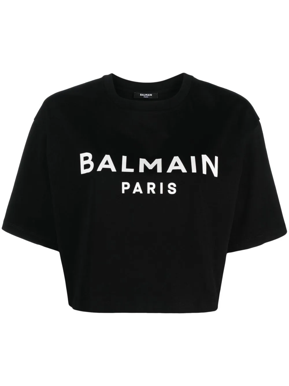 Balmain Graphic Print Cropped T-shirt With Short Sleeves In Black
