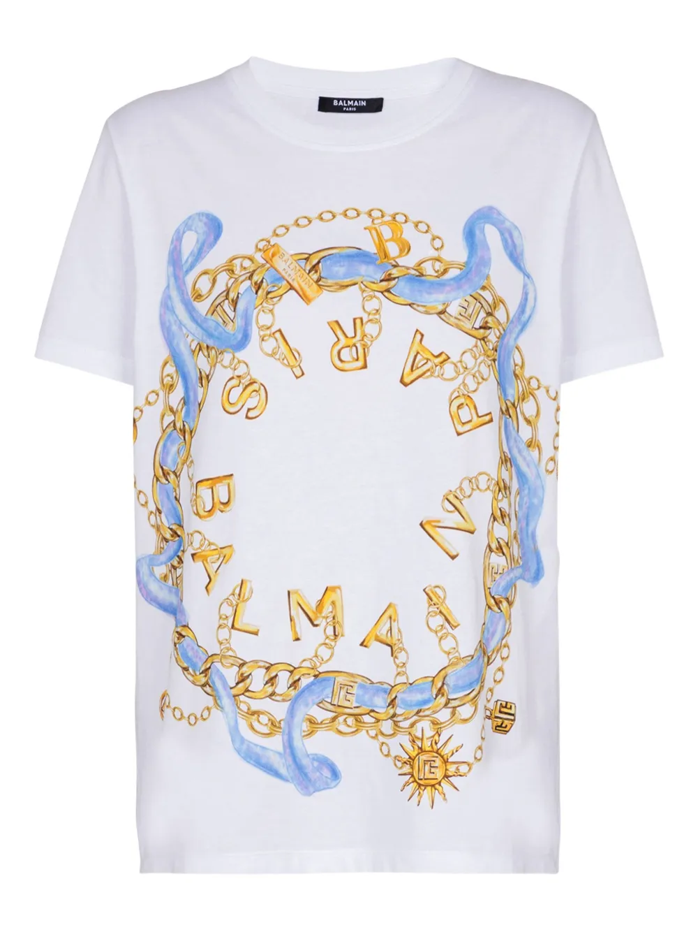 Balmain Paris Chain Print T-shirt In White