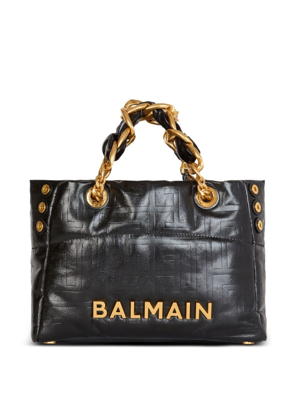 Balmain 1945 Soft Leather Shopper Bag With Embossed Monogram Little One In Black