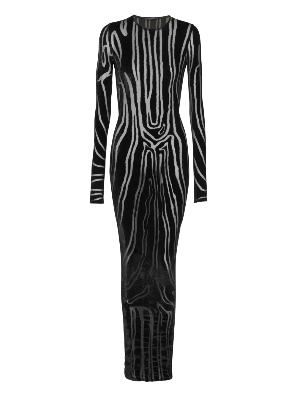 Balmain Long Sleeve Zebra Print Bodycon Dress In Black