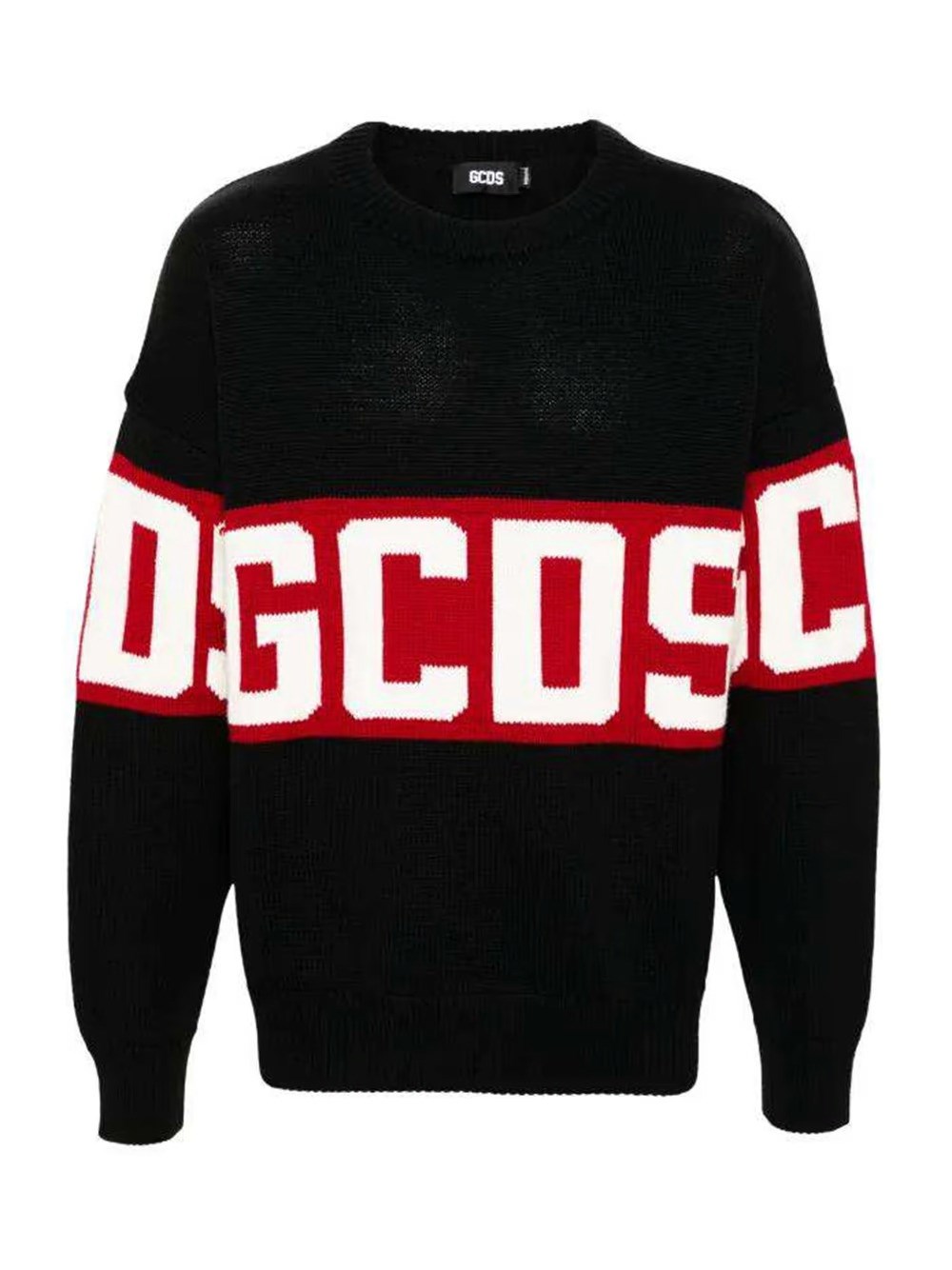 Gcds Black Sweater With Bold Red Band And Block Letters In Black
