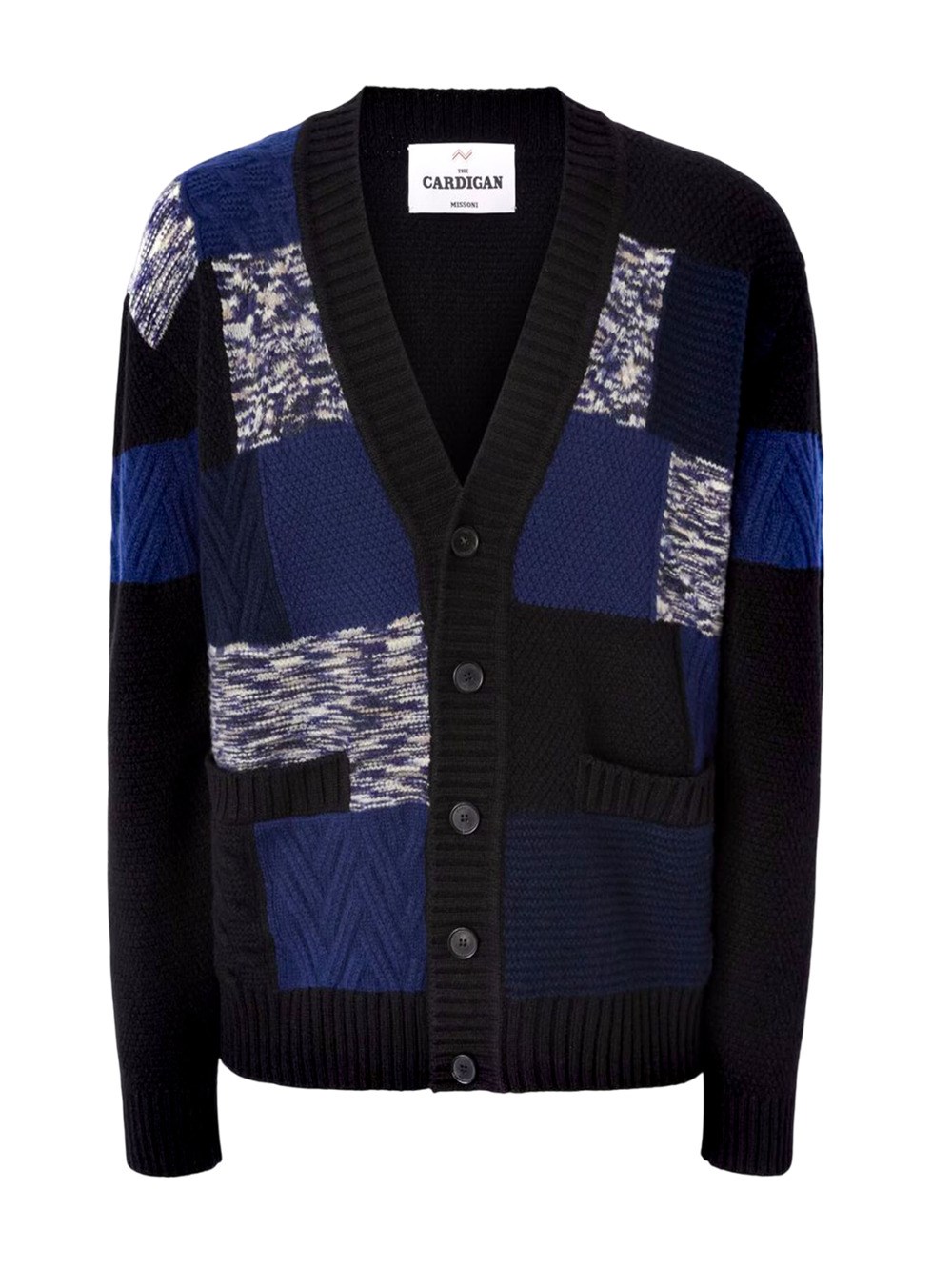 Missoni The Cardigan In Pure Wool With Flame And Zigzag Inserts In Multi