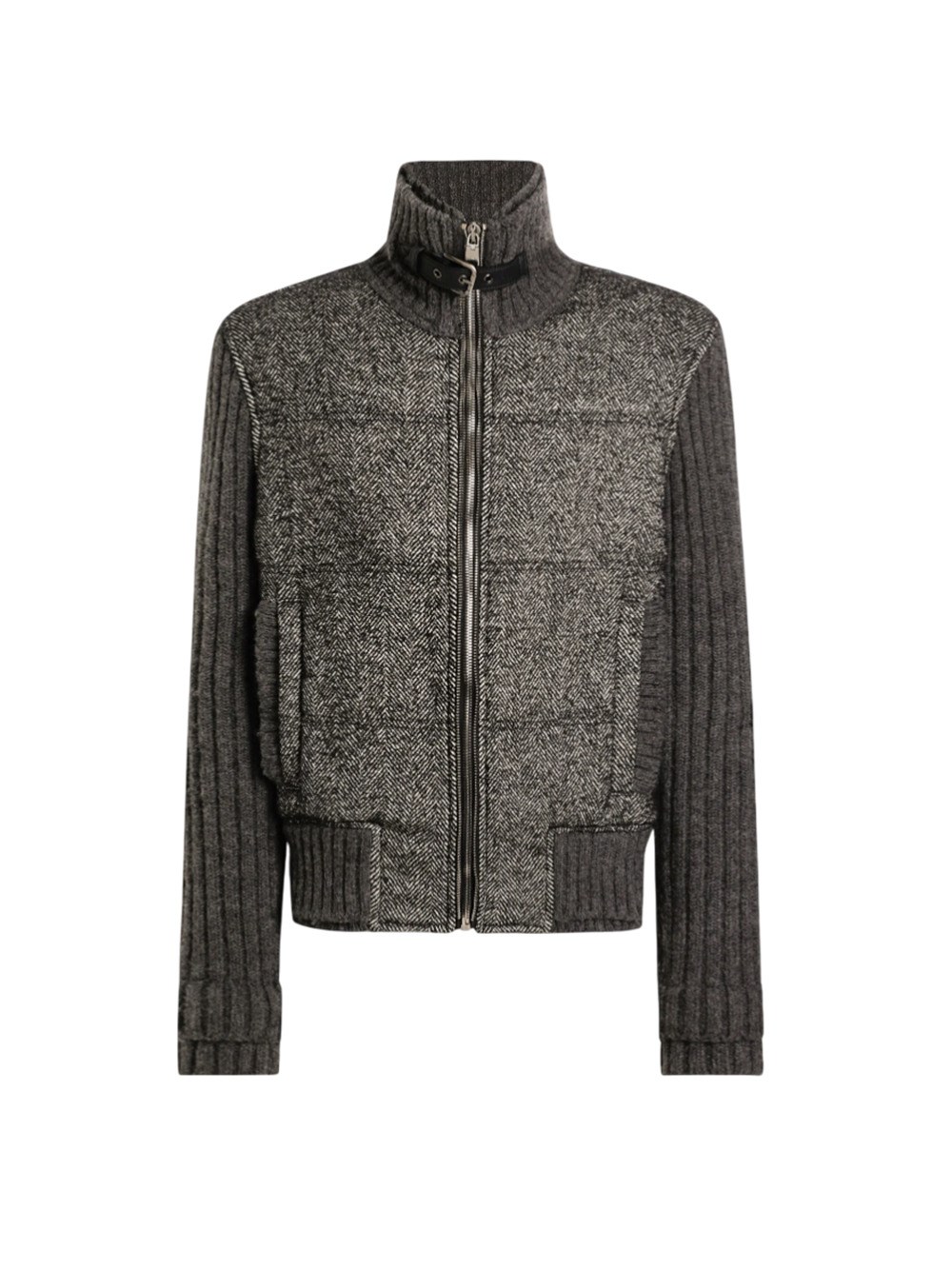 Dolce & Gabbana Herringbone-pattern Ribbed-knit Bomber Jacket In Multi
