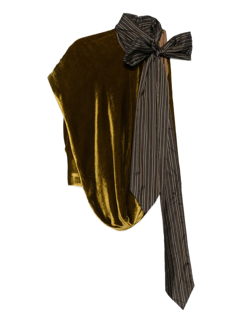 Dries Van Noten Asymmetric Sleeveless Velvet Top Bow In Brown