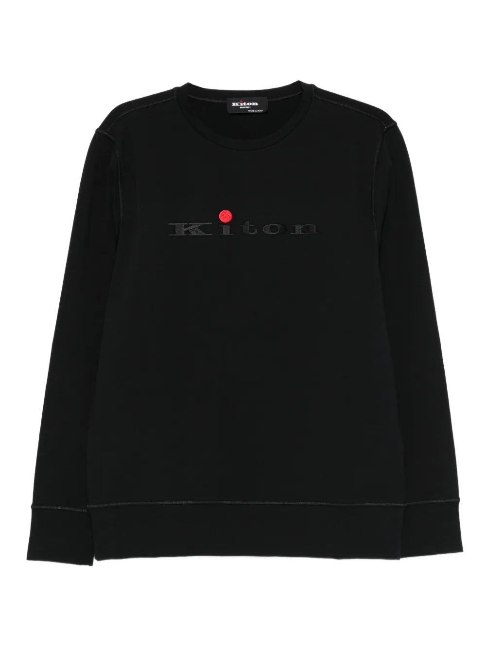 Kiton Crewneck Long Sleeve Sweater With Ribbed Cuffs In Black