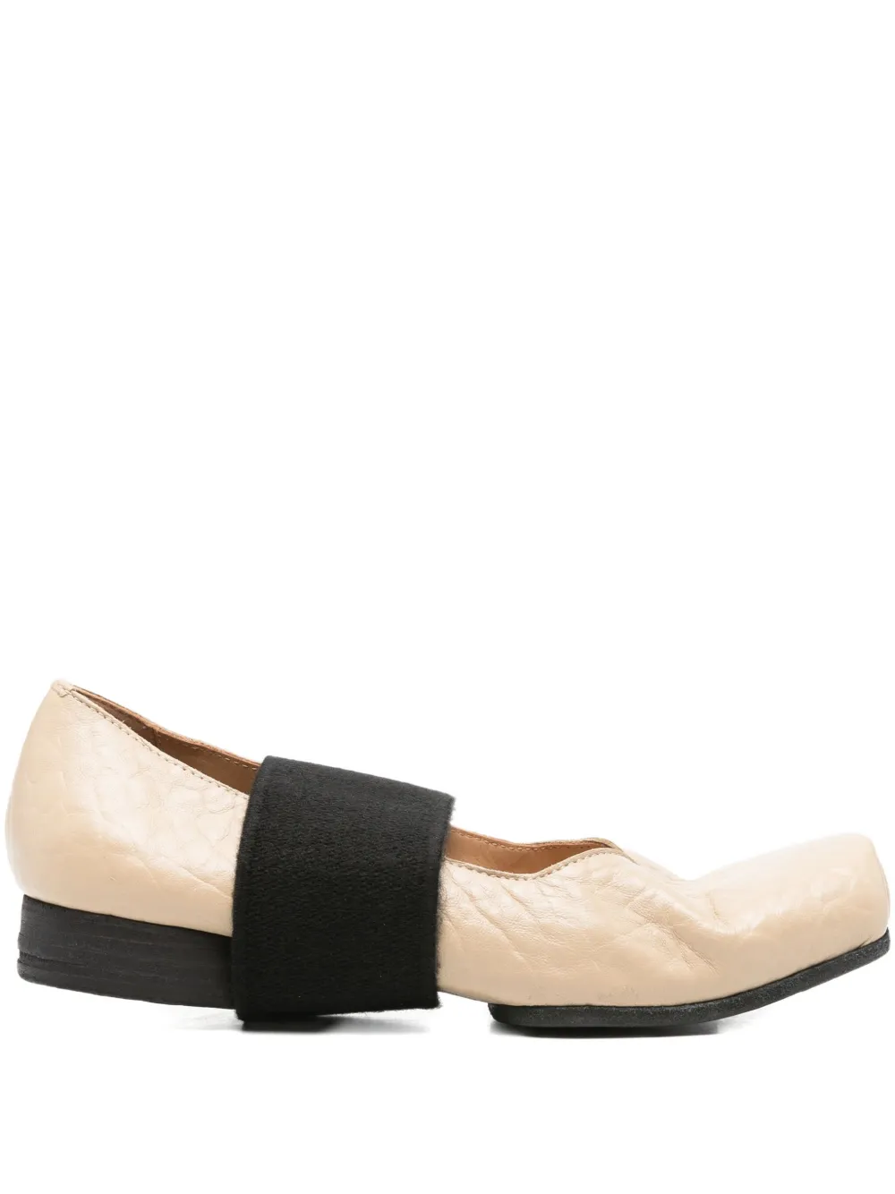 Uma Wang Square Toe Tumbled Leather Ballerina Shoes In Brown