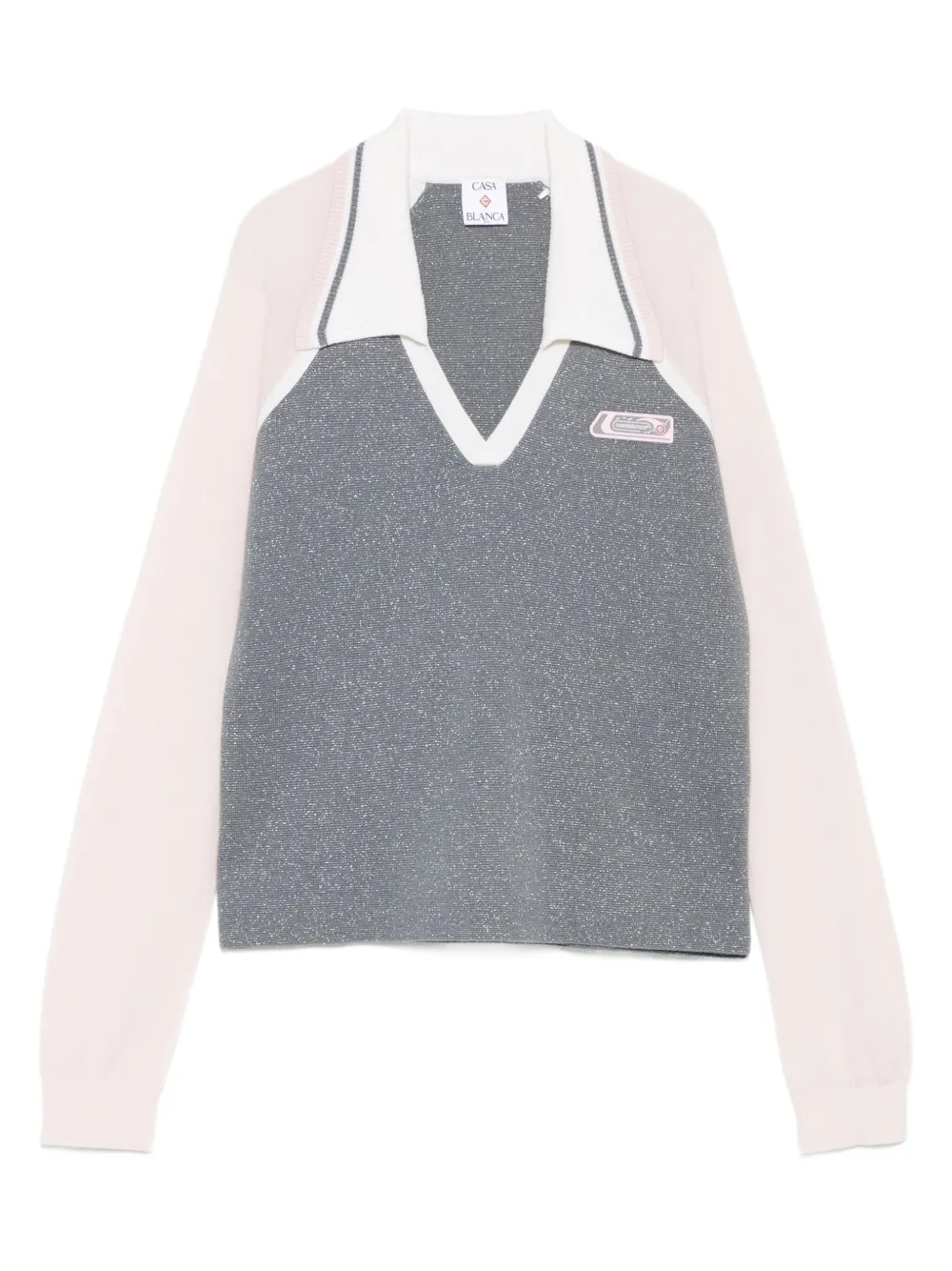 Casablanca Color-block Merino Polo Shirt With Classic Collar And Logo Patch In Gray