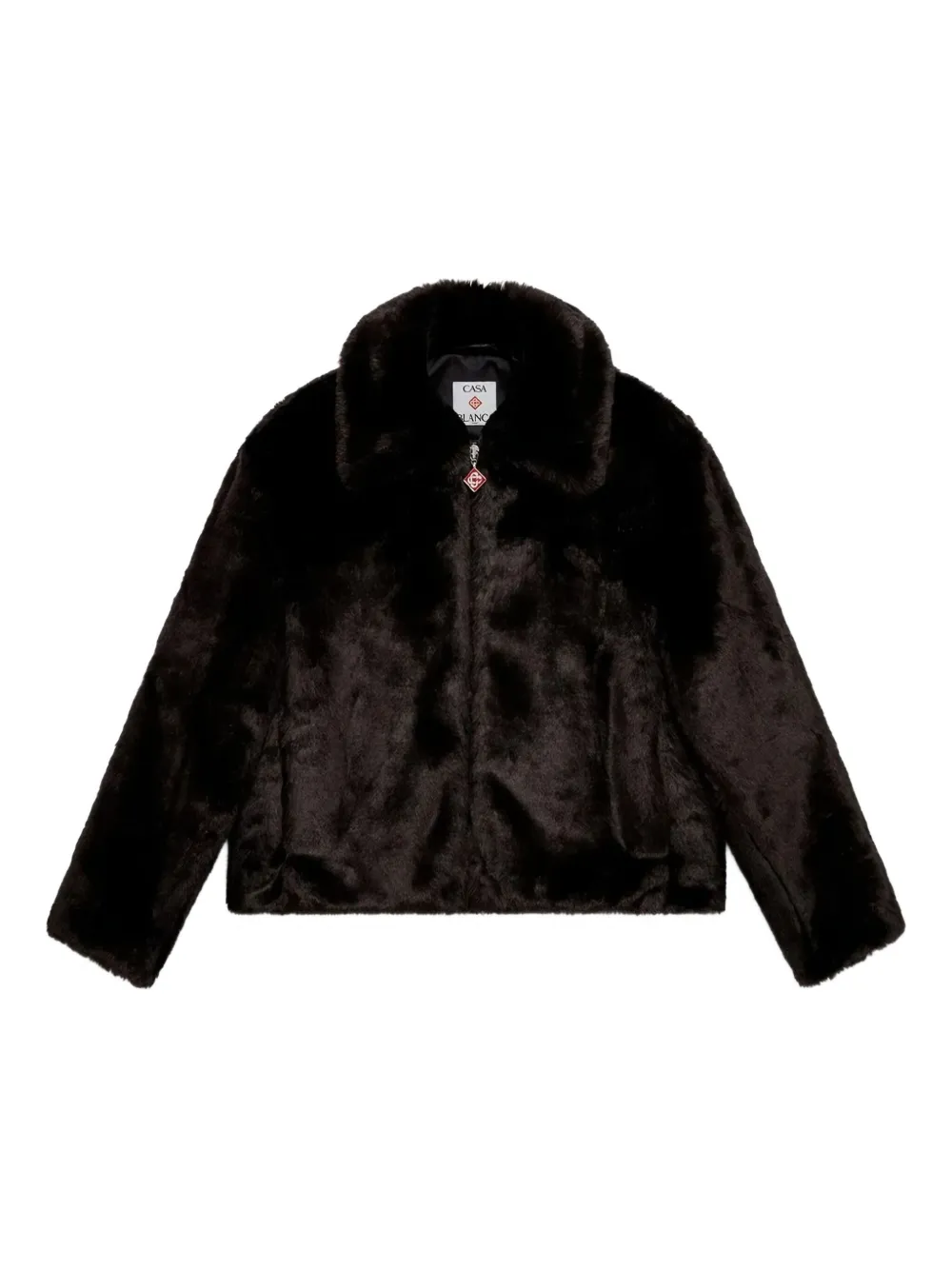 Casablanca Collared Faux Fur Jacket With Long Sleeves In Brown