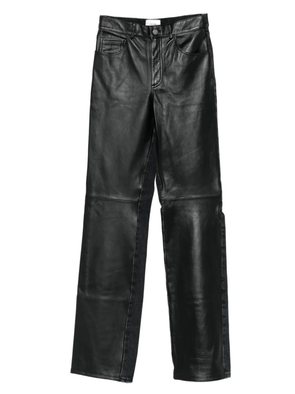 Haikure Leather And Denim Straight Leg Trousers In Black