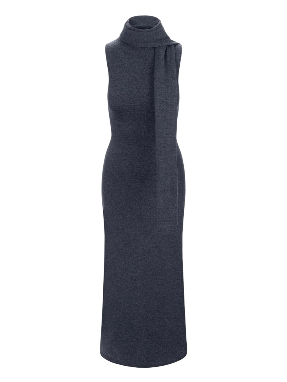 Staud Fitted Midi Dress Scarf Detail In Gray