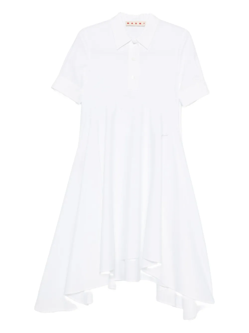 Marni Asymmetrical Cotton Dress Featuring Gathered Detail In White