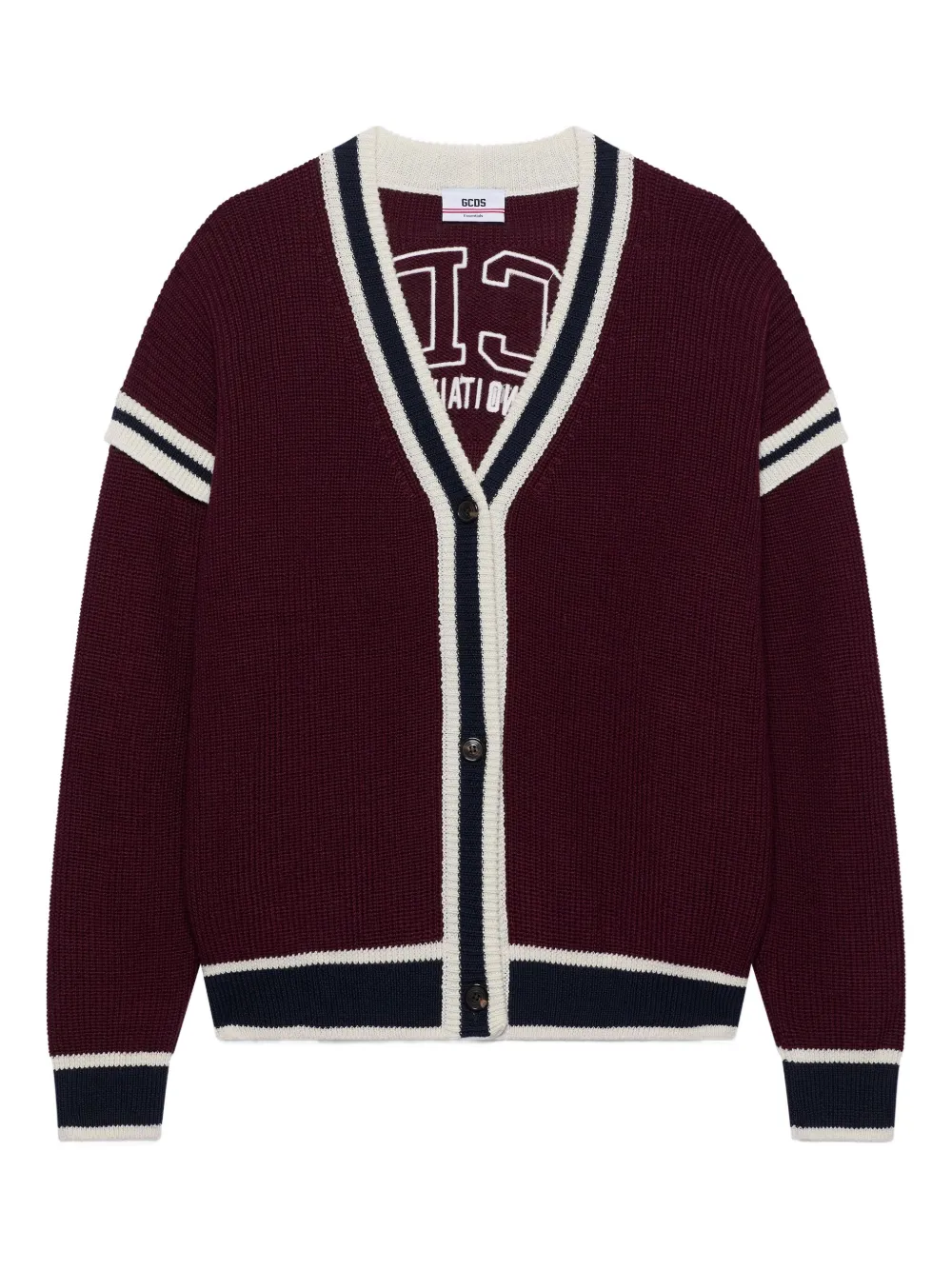 Gcds College Striped Cardigan V-neck In Red
