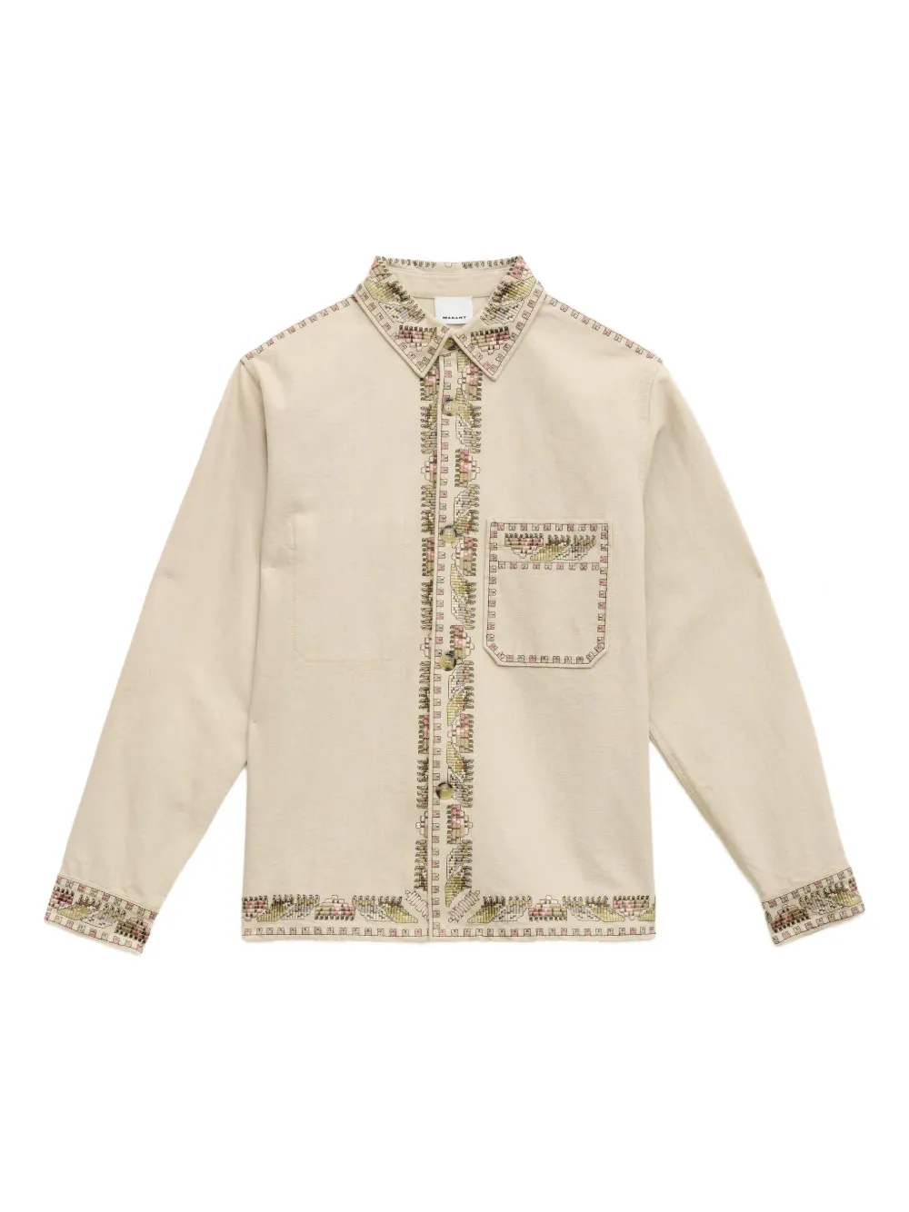 Isabel Marant Beaded Long Sleeve Jacket With Patch Pocket In Neutral