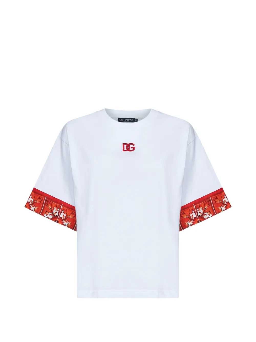 DOLCE & GABBANA T-Shirt With Embroidered Logo And Majolica Print