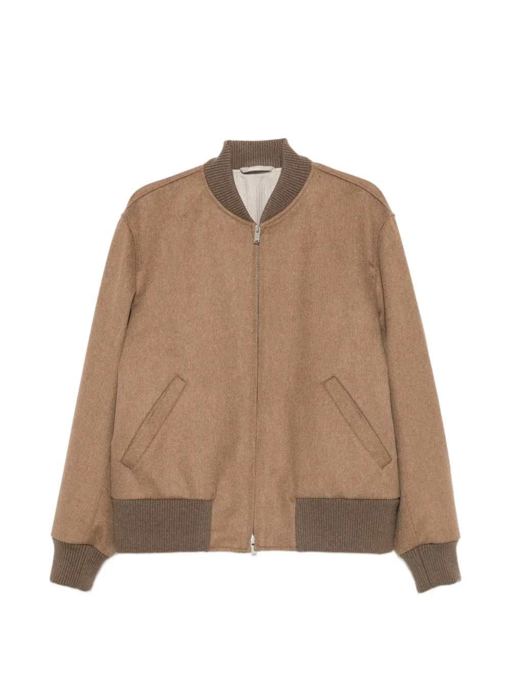 Lardini Ribbed-trim Zip-up Bomber Jacket In Brown