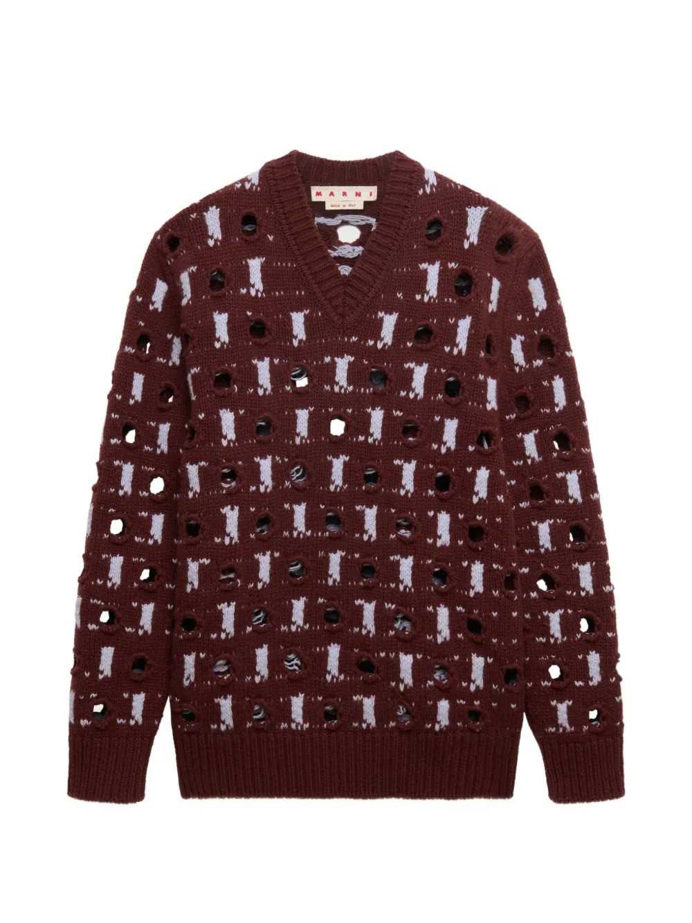 MARNI Brown Wool And Cashmere Sweater With Openwork Polka Dots