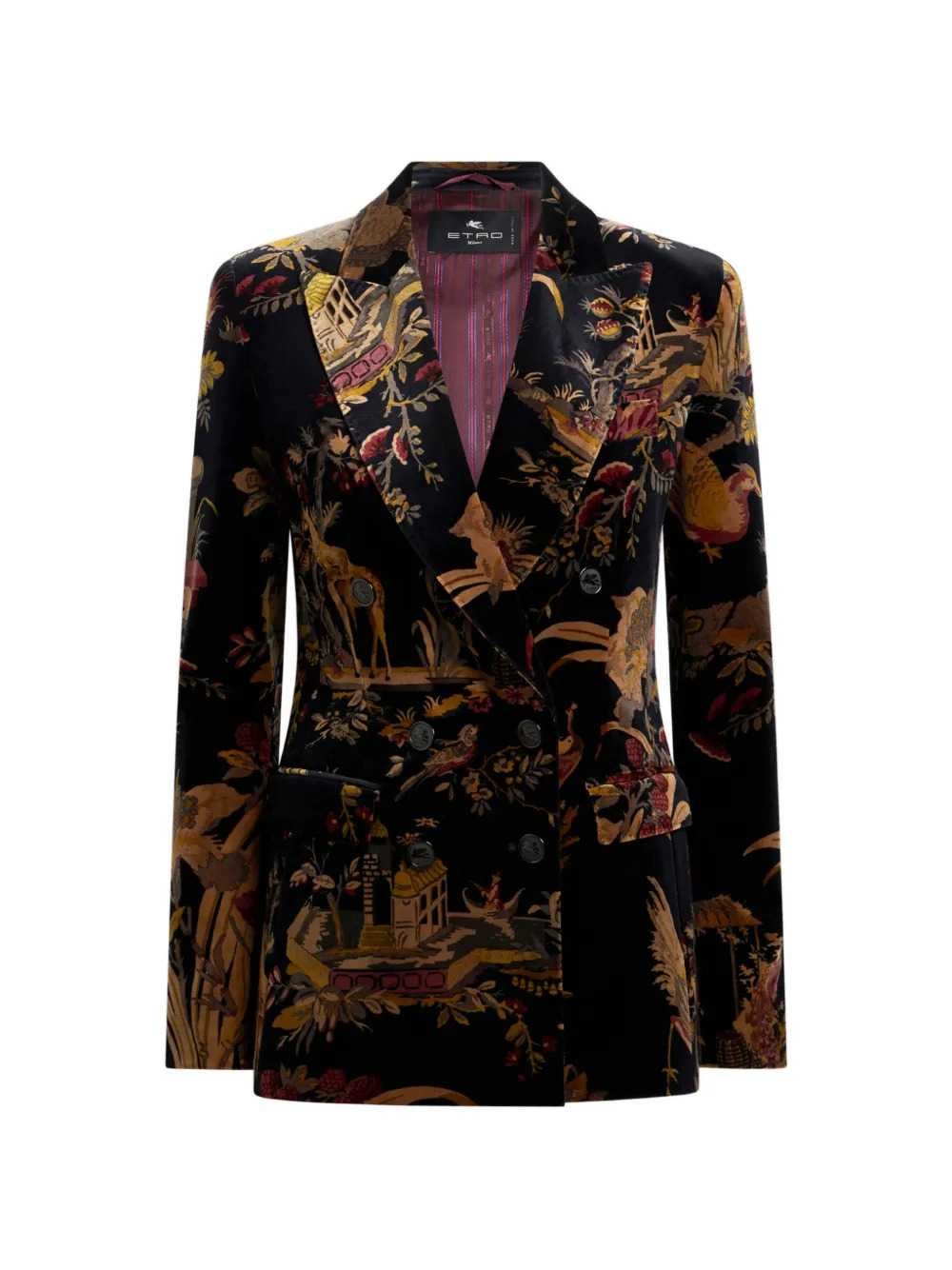 ETRO Double-Breasted Cotton Velvet Jacket With Floral And Animal Print