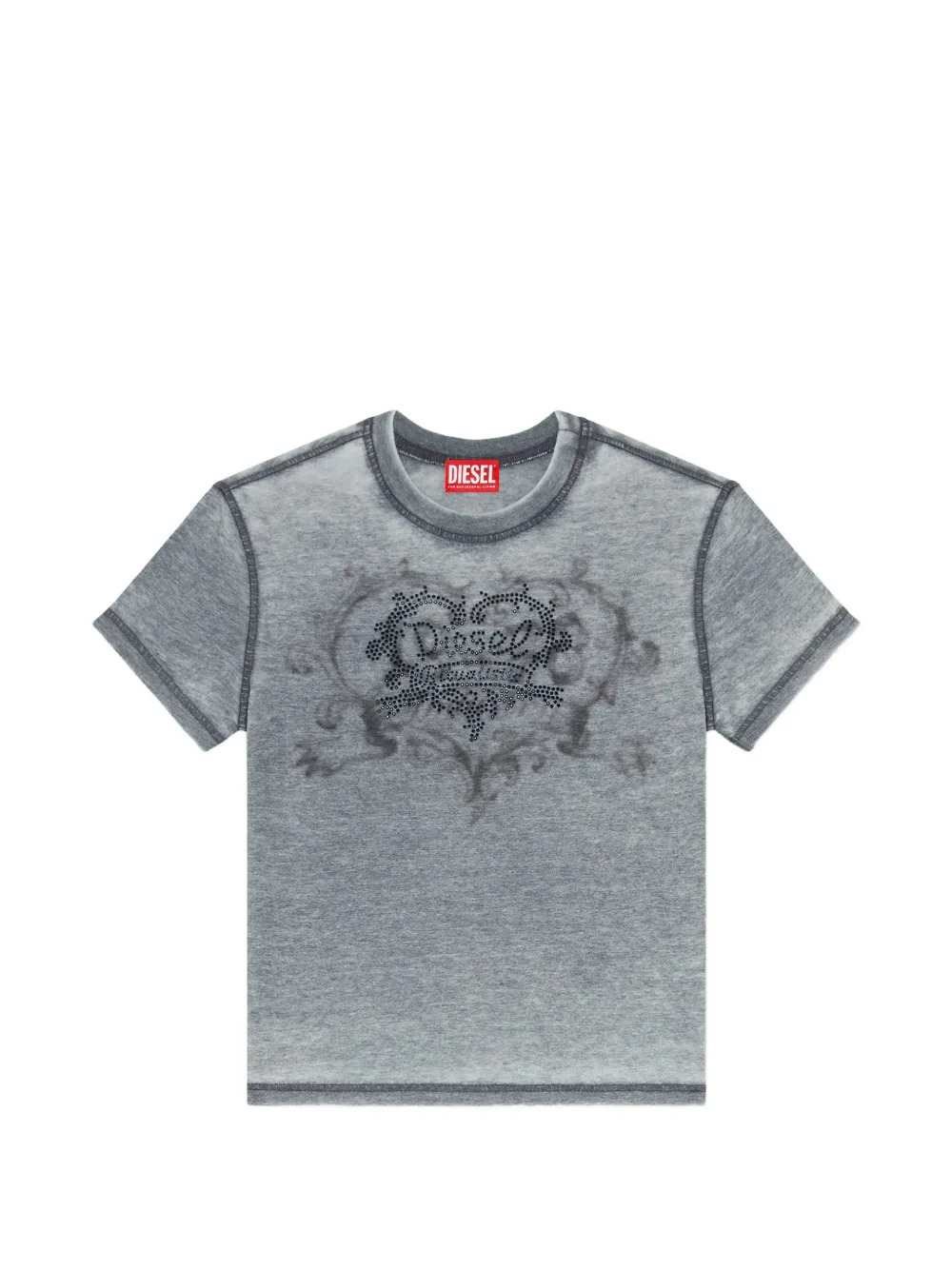DIESEL Burnout-Effect Jersey T-Shirt With Rhinestones
