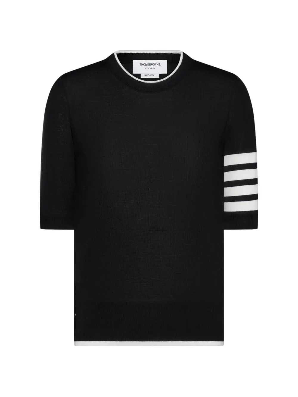 Thom Browne Merino Wool Short-sleeve Sweater With 4-bar Detail In Gray